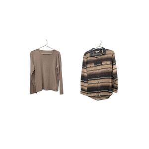 Pendleton Knit Top + Outdoor Gear Striped Button-Up Shirt – Size M Bundle